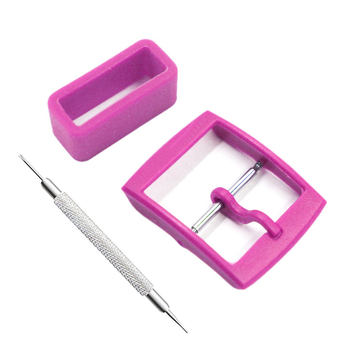 Watch Straps Replacement Plastic Buckle and Silicone Loops for Swatch- Choice of Colors & Widths (17mm, Fuscia)