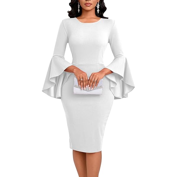 BOGURST Church Dresses for Women 2026 Elegant Wedding Guest Dress Bodycon  Cocktail Party Pencil Dresses, White, Small at Amazon Women's Clothing store