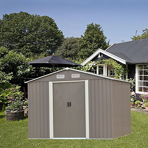 Ainfox 6FT X 8FT Storage Shed, Utility Steel Toolshed Storage Kit for Outdoor Garden Backyard Grey (6'x8' Storage Shed) - Thumbnail 4