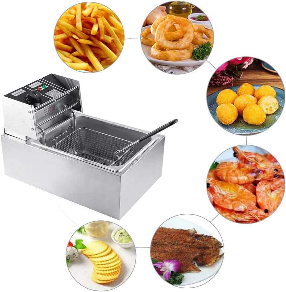Stainless Steel Electric Deep Fat Fryer, Large 6L Electric Fryer with