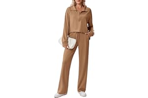 PINSPARK 2 Piece Sets for Women 1/2 Zip Sweatsuit Loose Fit Sweatshirt Straight Leg Pants 2025 Matching Outfit Fall Tracksuit