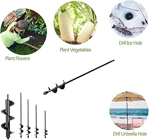 Zantle Garden Auger Drill Bit Garden Auger Spiral Drill Bit 1.6" x 9" Rapid Planter for 3/8”,Hex Drive Drill - for Tulips, Iris, Bedding Plants and Digging Weeds Roots (1.6" x 9"Black)