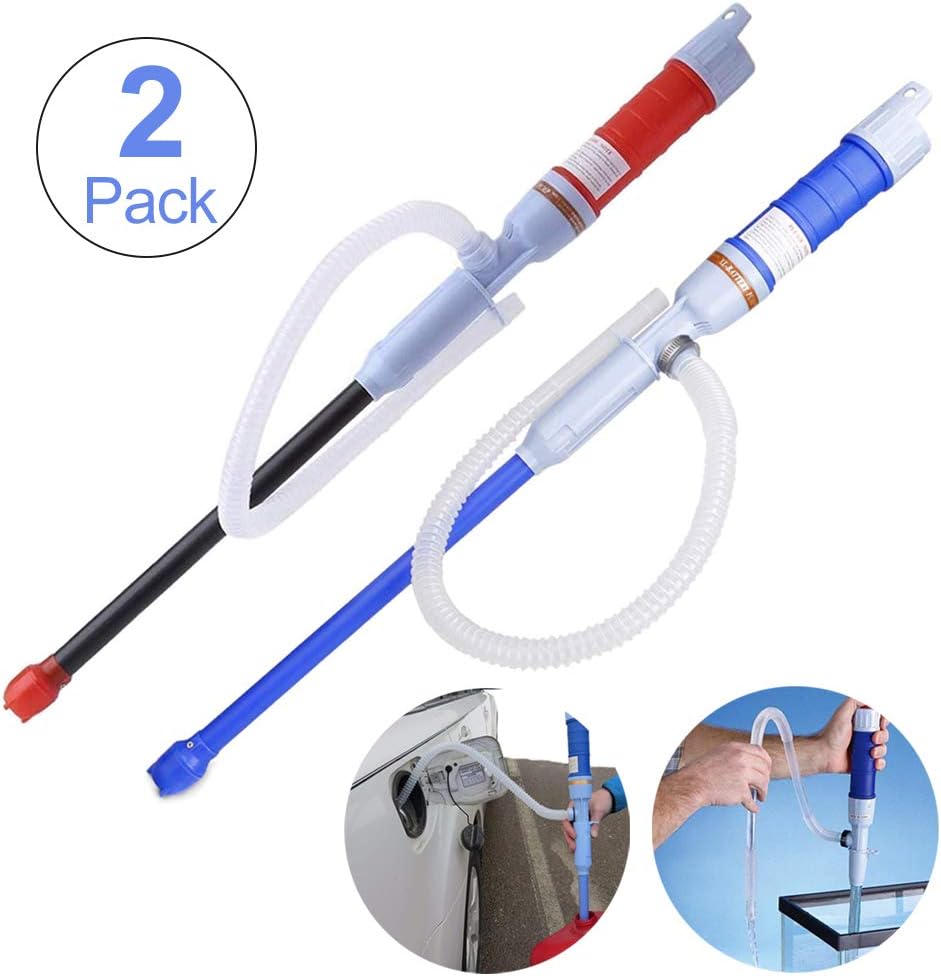 TeeBetter Battery Operated Liquid Transfer Pump Automatic Siphon Pump Portable Pipe Pumping with Bendable Suction Tube Multi-Use Hand Fuel Pump for Fuel Gas Oil Gasoline Water (Blue+Red)