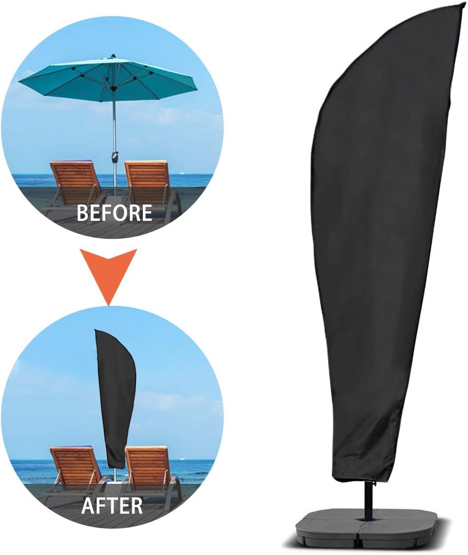 NASUM Cantilever Umbrella Cover, Patio Offset Umbrella Cover 600D Oxford Fabric Parasol Cover Waterproof for Outdoor Garden with Zip and Telescopic Pole: Kitchen & Dining