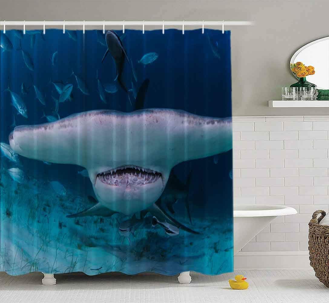 Musesh Shower Curtains,Wide Shower Curtains,78X72 Inch Shower Curtain with Hooks for Bathroom Closeup Shot of Shark Swimming Towards You in Clear Waters Bahamas