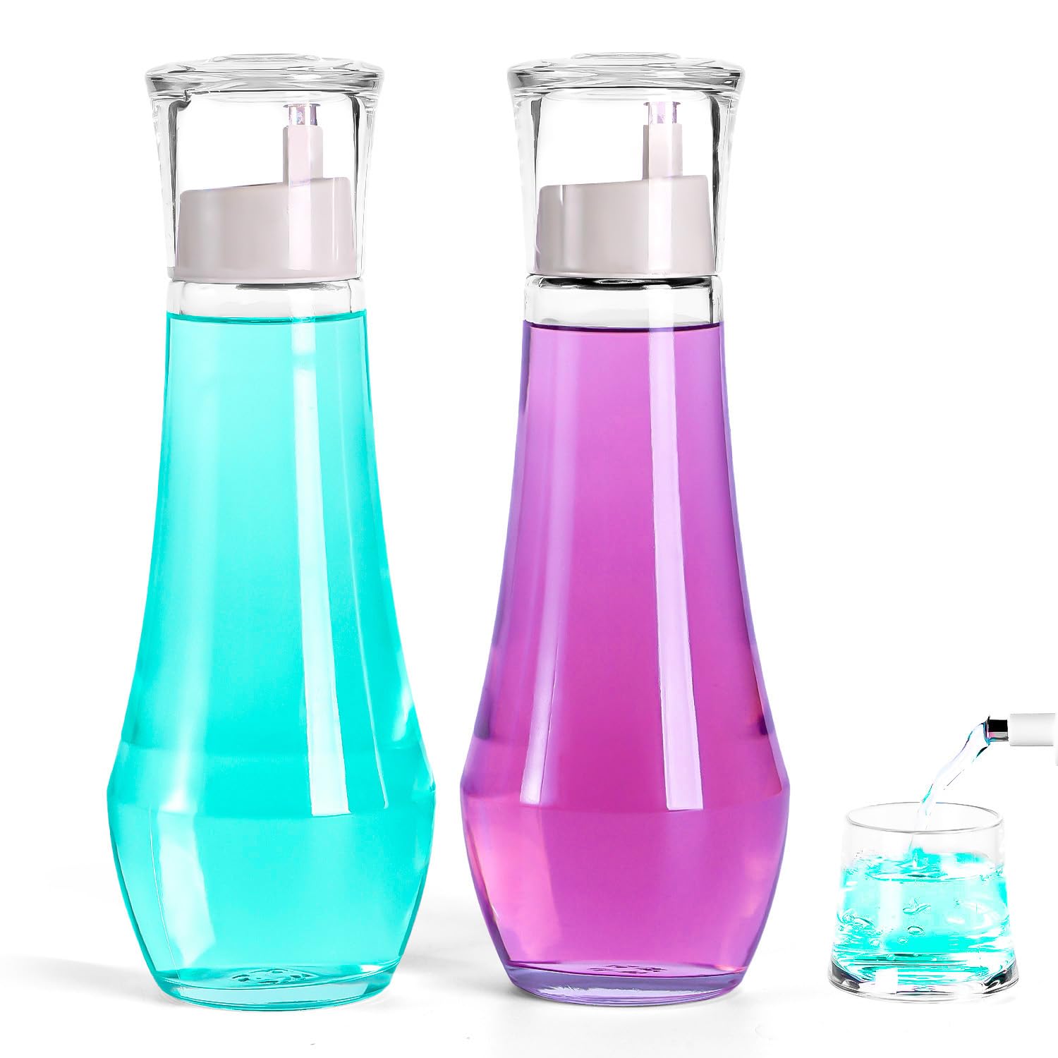 Photo 1 of *** MISSING CUP ***ZOBONETI Mouthwash Dispenser For Bathroom, Glass Mouth Wash Dispensers With Cup, Mouthwash Container Bottle Holder For Adults/Kid, 8.8 OZ, Set Of 2