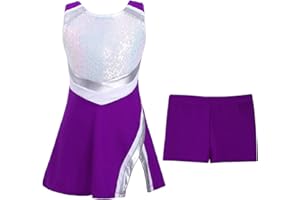Aiihoo Kids Girls Cheerleading Outfits with Shorts Sleeveless Sequins Sports Tennis Golf Dress Cheer Uniform