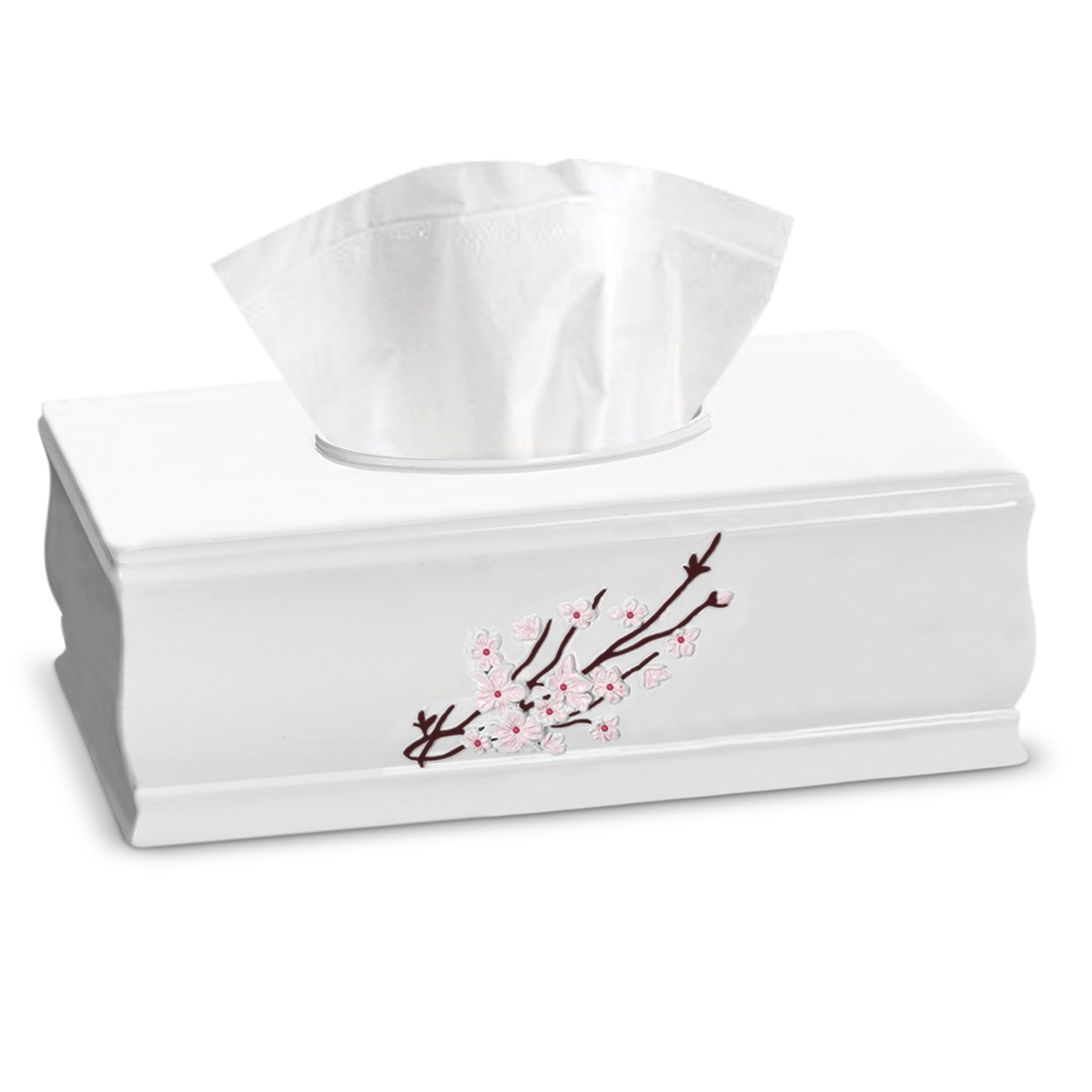 Creative Scents Vanda Tissue Box Cover Rectangular , Decorative Bath Tissues Paper Napkin Holder- Resin Rectangle Napkins Container- Bottom Slider (White)