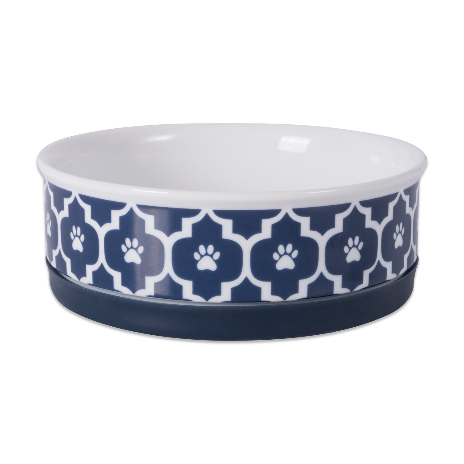 Bone DryLattice Pet Bowl, Removable Silicone Ring Creates Non-Slip Bottom for Secure Feeding & Less Mess, Microwave & Dishwasher Safe, Single Dish, Medium 6x2", Nautical Blue