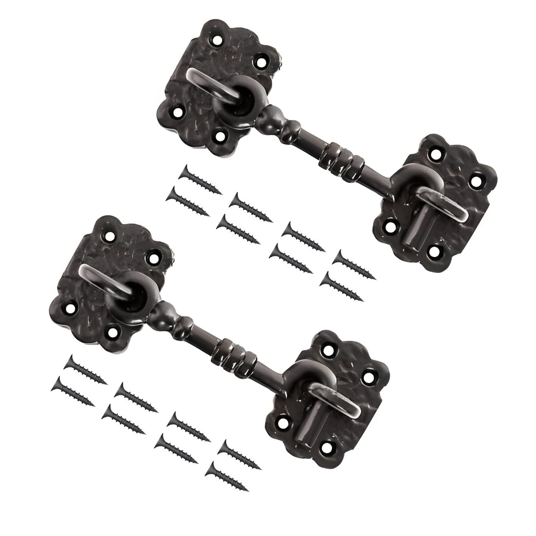 TERF® 100mm Heavy Duty Antique Black Cabin Door Hook and Eye Lock 100mm (4 inch) Cabinet Latch Catch including Fixing Screw For Door Gate Window Closet Shed Latch - Pack of 2