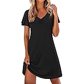 Ekouaer Nightgowns for Women Short Sleeve Night Gown Comfy Sleep Shirt Soft Sleep Dress Pleated Sleepwear