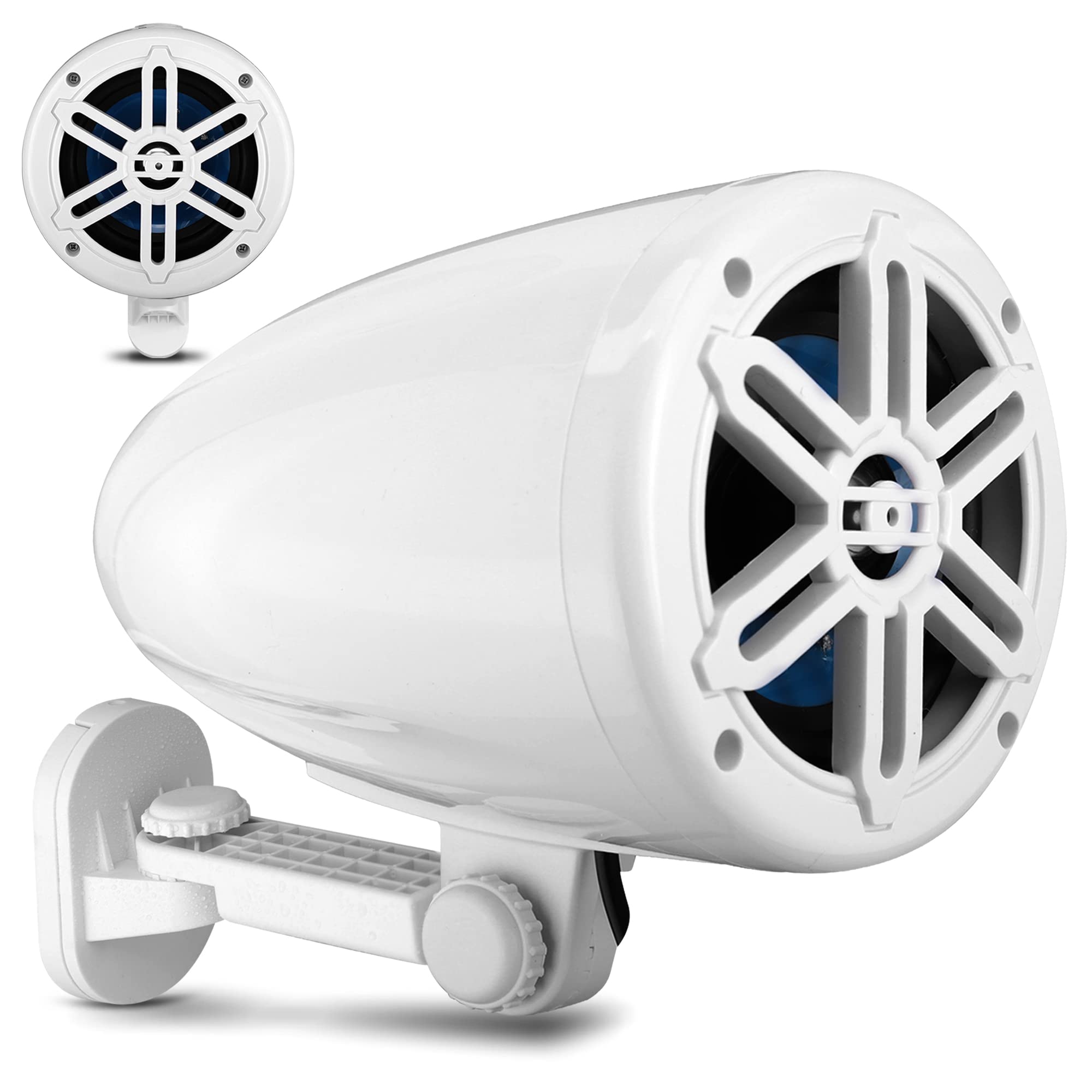 PyleUsa 5.25” Waterproof Off-Road Speakers – 180W 2-Way Marine Woofer Sound System w/ 360° Rotatable Bracket, Full Range Outdoor Audio Stereo for Motorcycle ATV Jeep Boat, Includes Bracket(White)