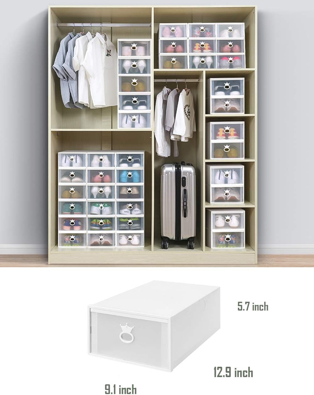 stackable shoe box drawers on 10 Drawer White Ironland Shoe Storage Drawer Type Shoe Box Stackable Shoe Organizer For Sneaker Shoe Organizers Boot Shoe Boxes