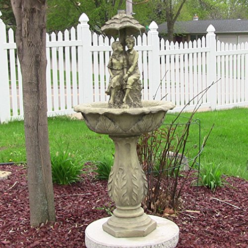 Sunnydaze Lovers Umbrella Solar Power Outdoor Water Fountain, LED Lights, 43 Inch Tall
