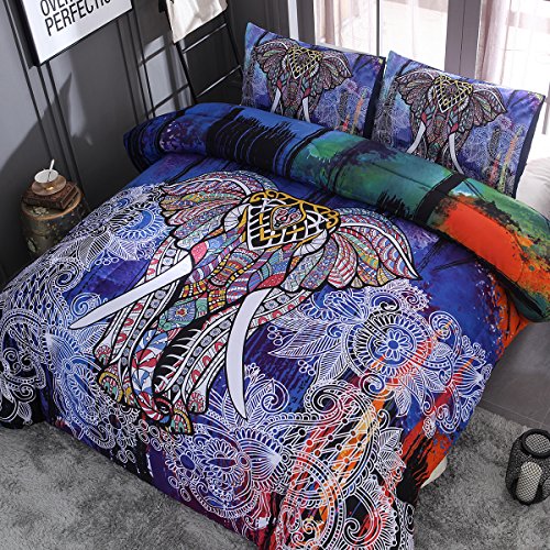 NTBED Bohemian Elephant Comforter Set Queen 3Pieces Microfiber Exotic