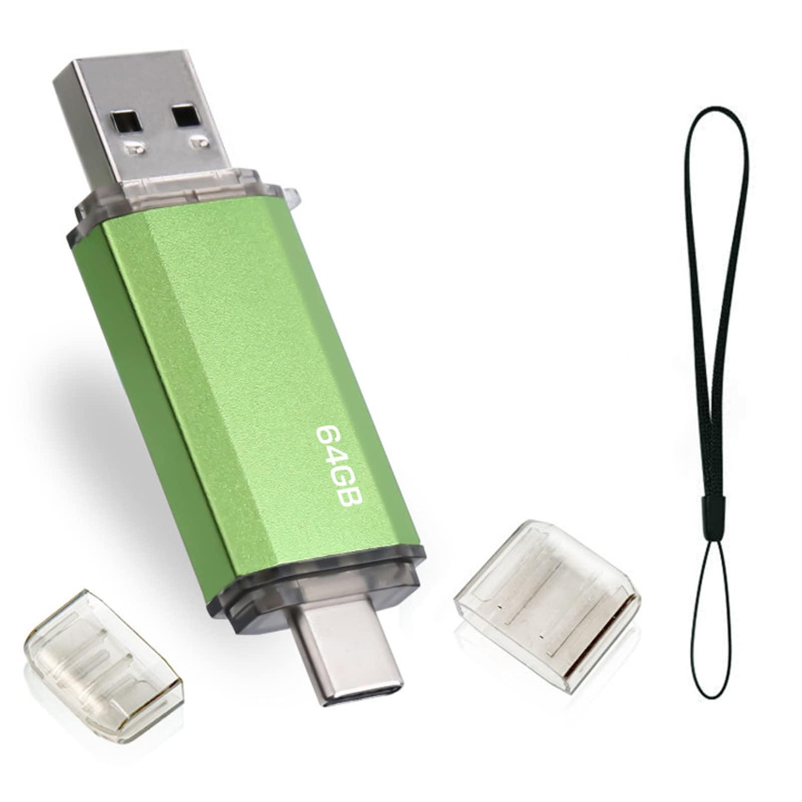 64 GB USB-C Flash Drive, 2 in 1 Type C Memory Stick 64gb USB Key Portable OTG Pen Drive 64gb Compatible with Tablets, Macbook, Android Smartphones Etc (Green)