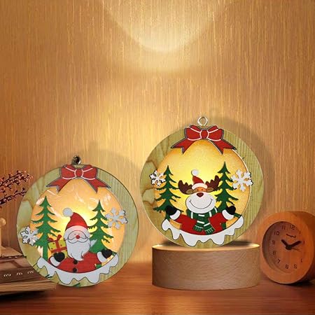 Natale Decorazionidiy Luci Di Natale Di Babbo Natale E Renne Scatola In Legno Con Decorazioni Natalizie A Led Ornamento Dei Regali Dei Pendenti