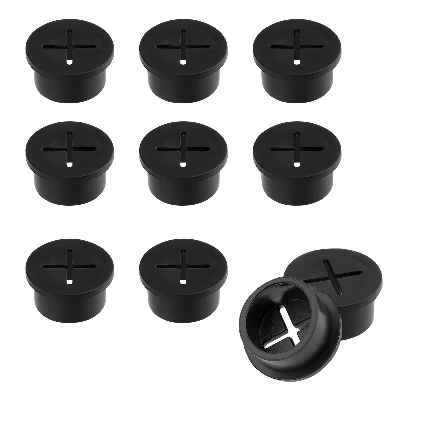 Savita 10 x 25 mm Cable Thread Covers, Rubber Cable Passage Office Cable Organizer Hollow Cross Style Wire Holders for Office, Home, School, Computer (Black)