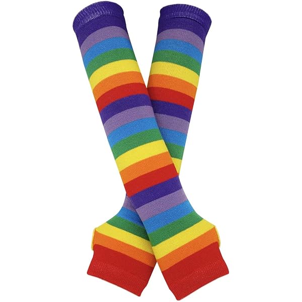 Rainbow Stripe Fingerless Gloves – Colorful Long Arm Mittens For Women & Girls