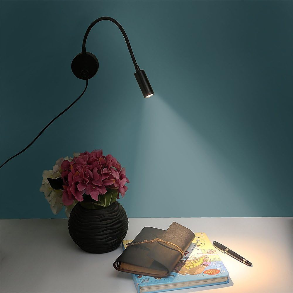 WeFoonLo 3W Wall Mounted Reading Light Flexible Gooseneck LED Sconce Lamp with Plug & Switch for Bedroom Office, Workbench - Image 4