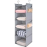 MAX Houser 5 Shelf Hanging Closet Organizer,Space Saver, Closet Hanging Shelves with (4) Side Pockets,Foldable,Light Grey