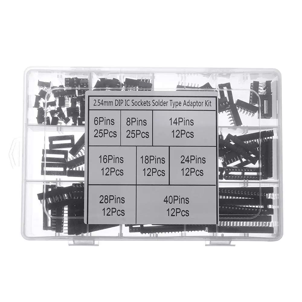 DollaTek 122pcs DIP IC Socket Adaptor Solder Type Socket Kit 6/8/14/16/18/24/28/40 Pins