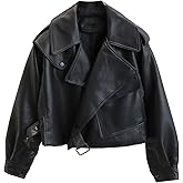 LY VAREY LIN Women Black Faux Leather Jackets Casual Short Oversized Coat Asymmetrical Motor Biker Jacket