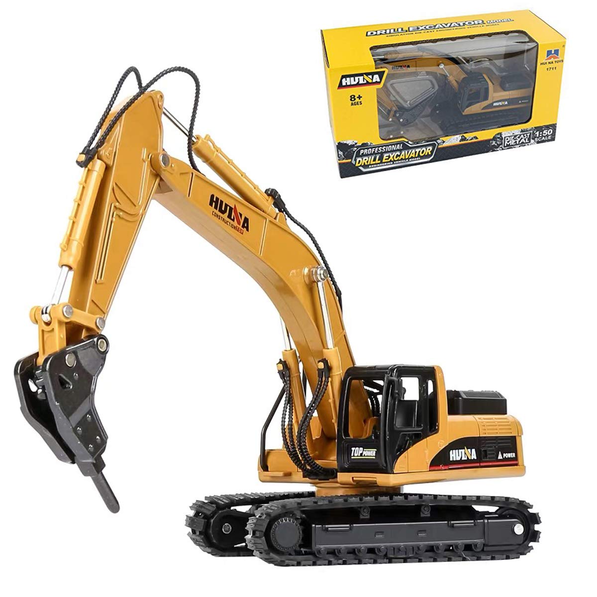 Photo 1 of Gemini&Genius Drill Excavator Construction Site Vehicle Toys 1:50 Scale Diecast Digger and Driller Engineering Dump Truck Collectible Toys for Kids and Decoration for House (Demolition Machine)
