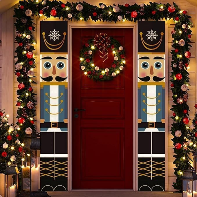 Nutcracker Christmas Decorations - Outdoor Christmas Porch hanging Decorations - Soldier Model Nutcracker Banners - for Holiday Outdoor Indoor Kids Garden Yard Party - 1 Pair
