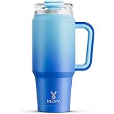 Meoky 32 oz Tumbler with Handle, Insulated Tumbler with Lid and Straw, Stainless Steel Travel Mug, Keeps Cold for 24 Hours, 100% Leak Proof, Fits in Car Cup Holder (Sky)