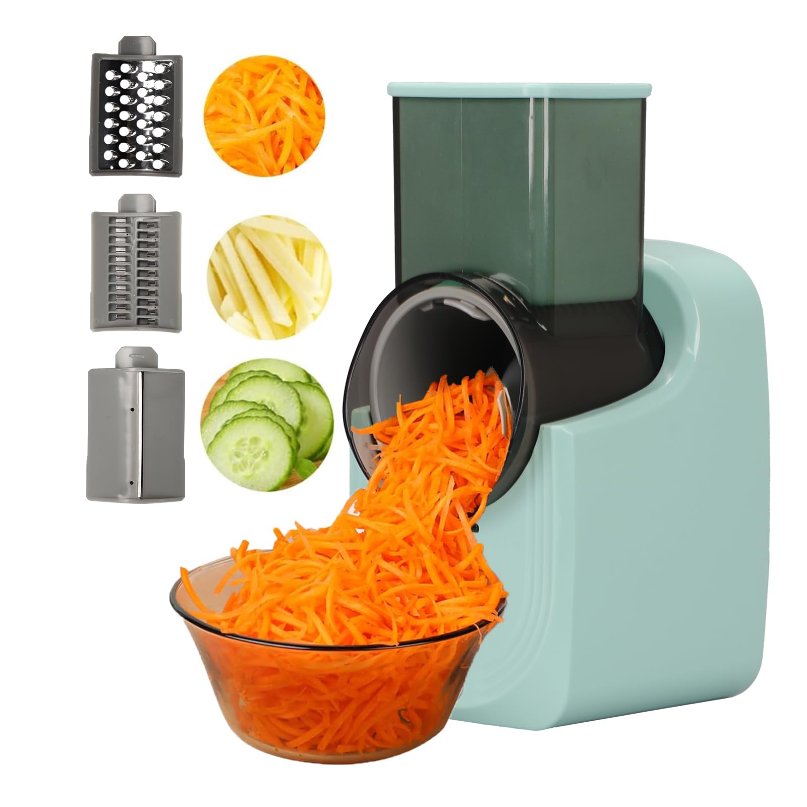 Photo 1 of ***Missing parts: cable, 3 blades***Electric Cheese Grater and Vegetable Shredder With 3 Well-designed Blades, Salad Machine for Cheeses, Fruits and Vegetables, Slicer for Home Kitchen Use (Green)***Missing parts: cable, 3 blades***