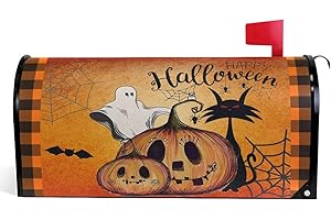 Wamika Happy Halloween Pumpkin Cat Magnetic Mailbox Cover Spooky Ghost Fall Buffalo Plaid Welcome Mail Box Covers Letter Post Oversized 18 x 21