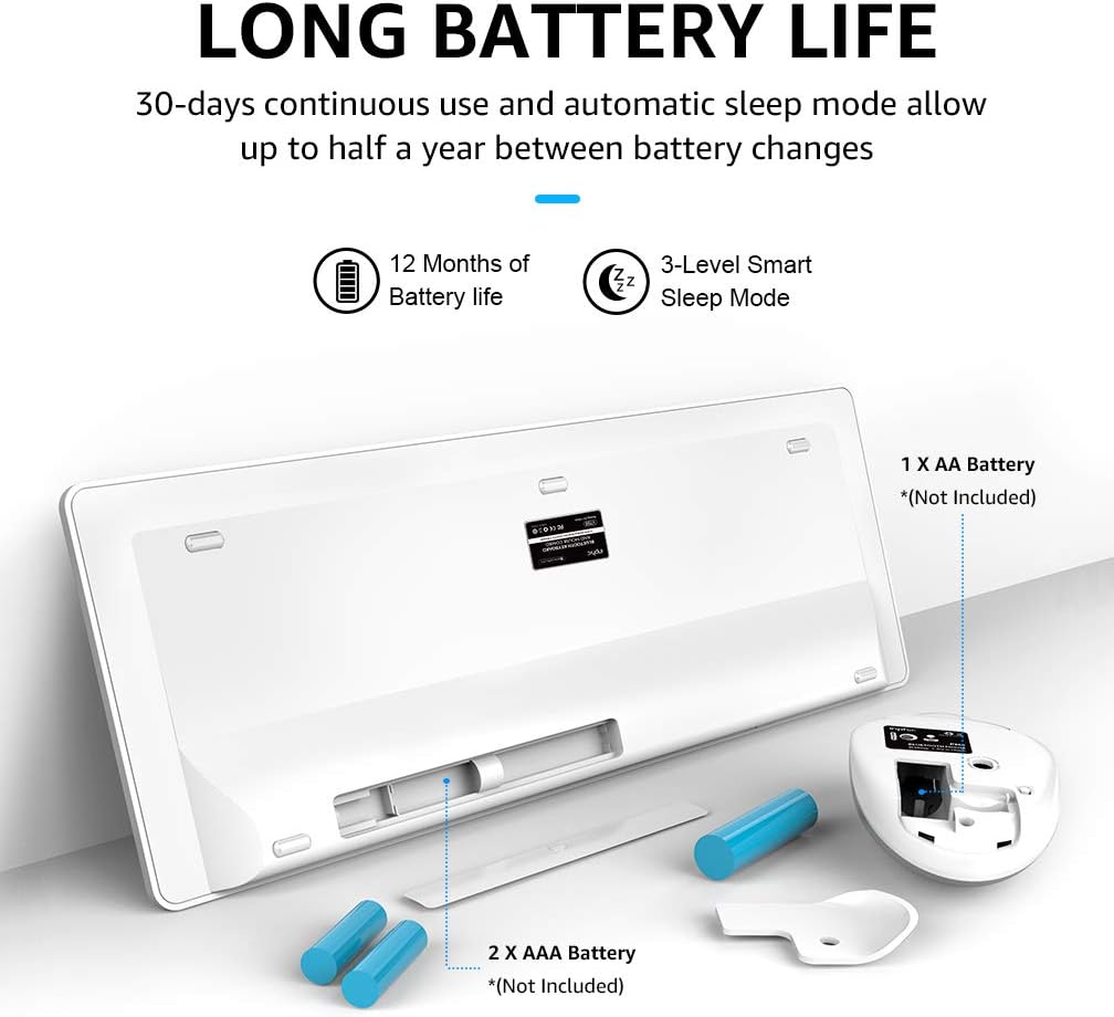 inphic Ultra-Slim Wireless Bluetooth Keyboard Mouse Combo, Compatible with iPad 10.2/9.7, iPad Air 10.5, iPad Pro 11/12.9, iPad Mini 5/4, iPhone and Other Bluetooth Enabled Devices, White: Computers & Accessories