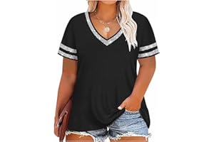 Plus Size Tops for Women V Neck Lightweight Loose Short Sleeve T Shirt Casual Summer Loose Fit Tunics Tees
