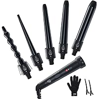 5 in 1 Curling Iron Wand Set, Ohuhu Upgrade Curling Wand 5Pcs 0.35 to 1.25 Inch Interchangeable Ceramic Barrel Heat…