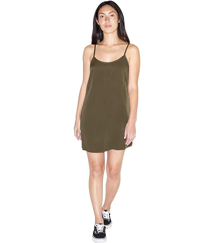 American Apparel Women's Mix Modal Sleeveless Crossback Slip Dress, Army, X-Small at Amazon Women's Clothing store