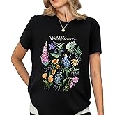 Women Vintage Boho Floral Wildflowers Tshirts Girls Graphic Tees Short Sleeve Tops