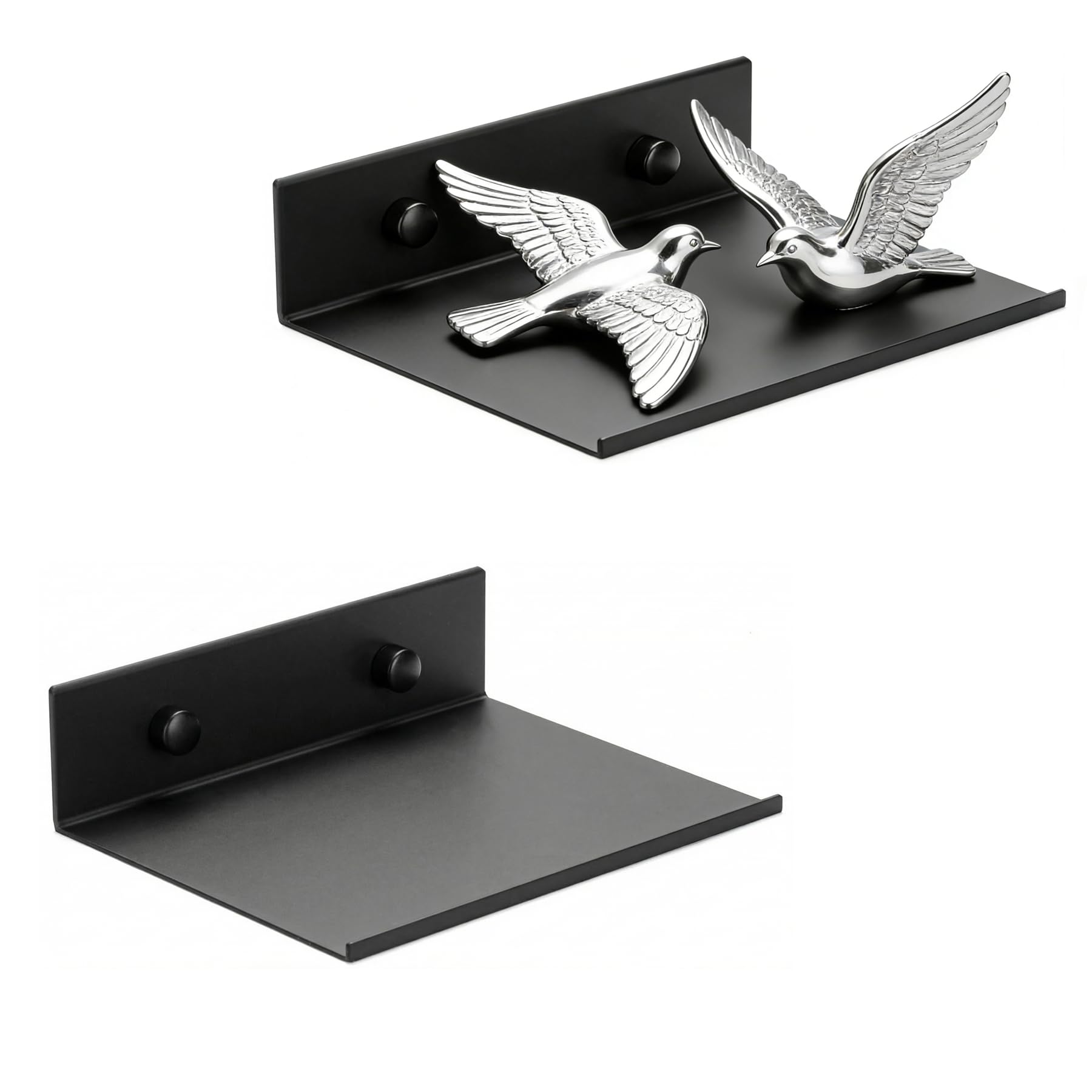 Z metnal Small Floating Shelves, 15cm Mini Gloss Metal Shelf for Collection Action Figures, 15cm Decor Disply Wall Shelf, Aluminum, Wall Mounted, Matt Black, 6 inch, 2 Pack
