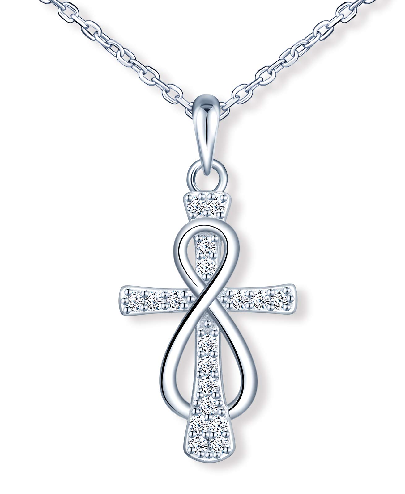 MicLee Women's girl's Necklace pendant, 925 Sterling Silver necklace, Creative cross infinity symbol necklace, Choker, Inlaid zircon, beautiful and classic pendant, silver