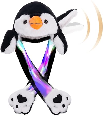 SUNHUITOY Black & White Penguin Plush Hat Moving Ears Cosplay Kids Adults Fun