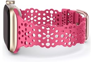 TOYOUTHS Compatible with Apple Watch Band Lace Women Flower Cut-outs Stretchy Silicone Strap for iWatch Ultra 1/2 (49mm), Series 9/8/7(41mm 45mm), Series SE/6/5/4(40mm 44mm), Series 3/2/1(38mm 42mm)