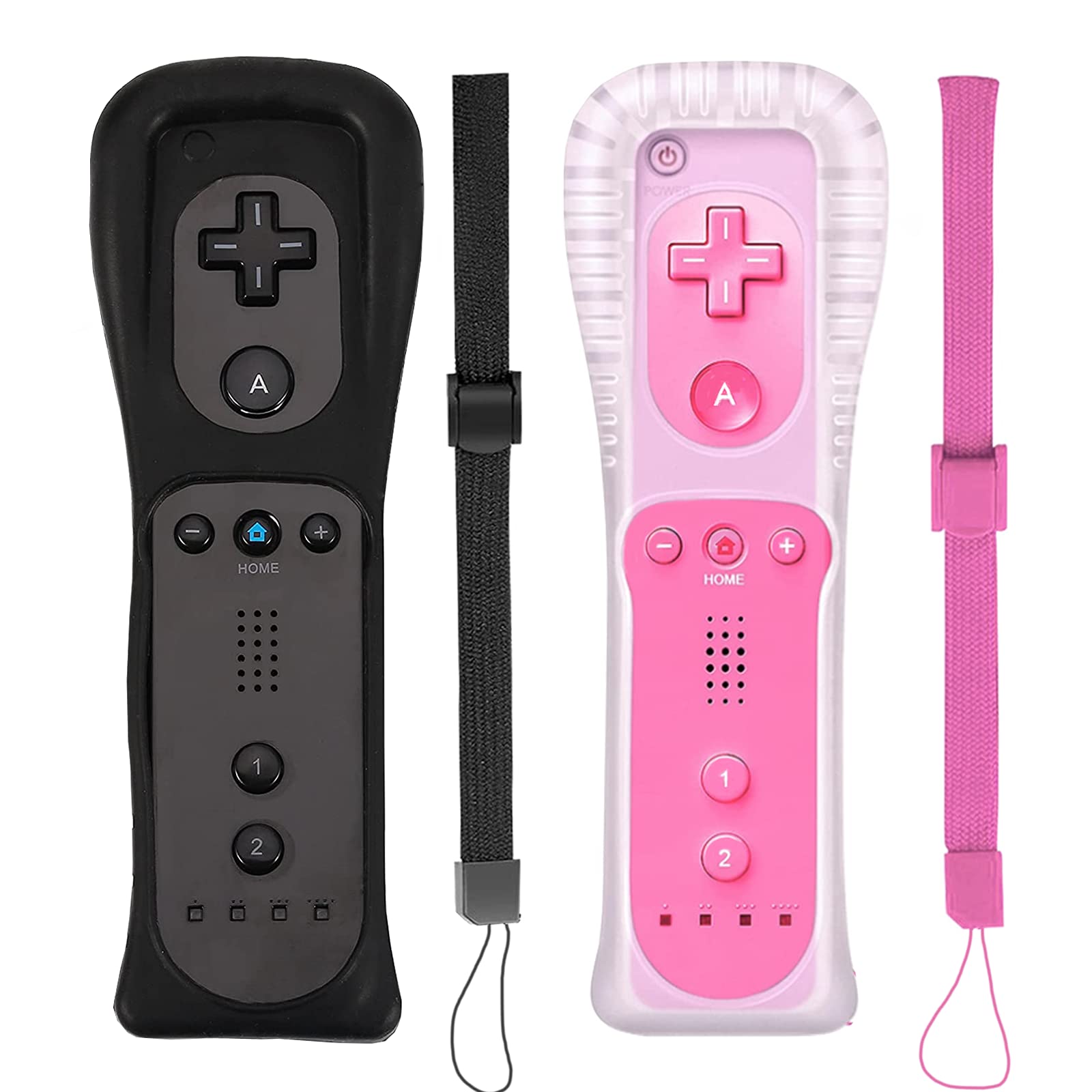 PGYFDAL 2 Packs Classic Remote Controller Compatible for Wii Wii U Console, Gamepad with Soft Silicone Sleeve and Wrist Strap (Black and Pink)