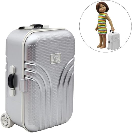 Mignon84Cook Doll Suitcase toy, Plastic Rolling Suitcase Mini Luggage