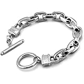 H&Beautimer Solid 925 Silver Bracelet Italian Handmade 0.35/0.4 Inch Box Chain Bracelet for Men's 7,7.5,8,8.5,9,9.5,10 Inch Hip Hop Style Jewelry