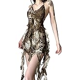 Sup-Coente Grunge Halter Tank Tops for Women Y2k Brown Ripped Backless Flowy Emo