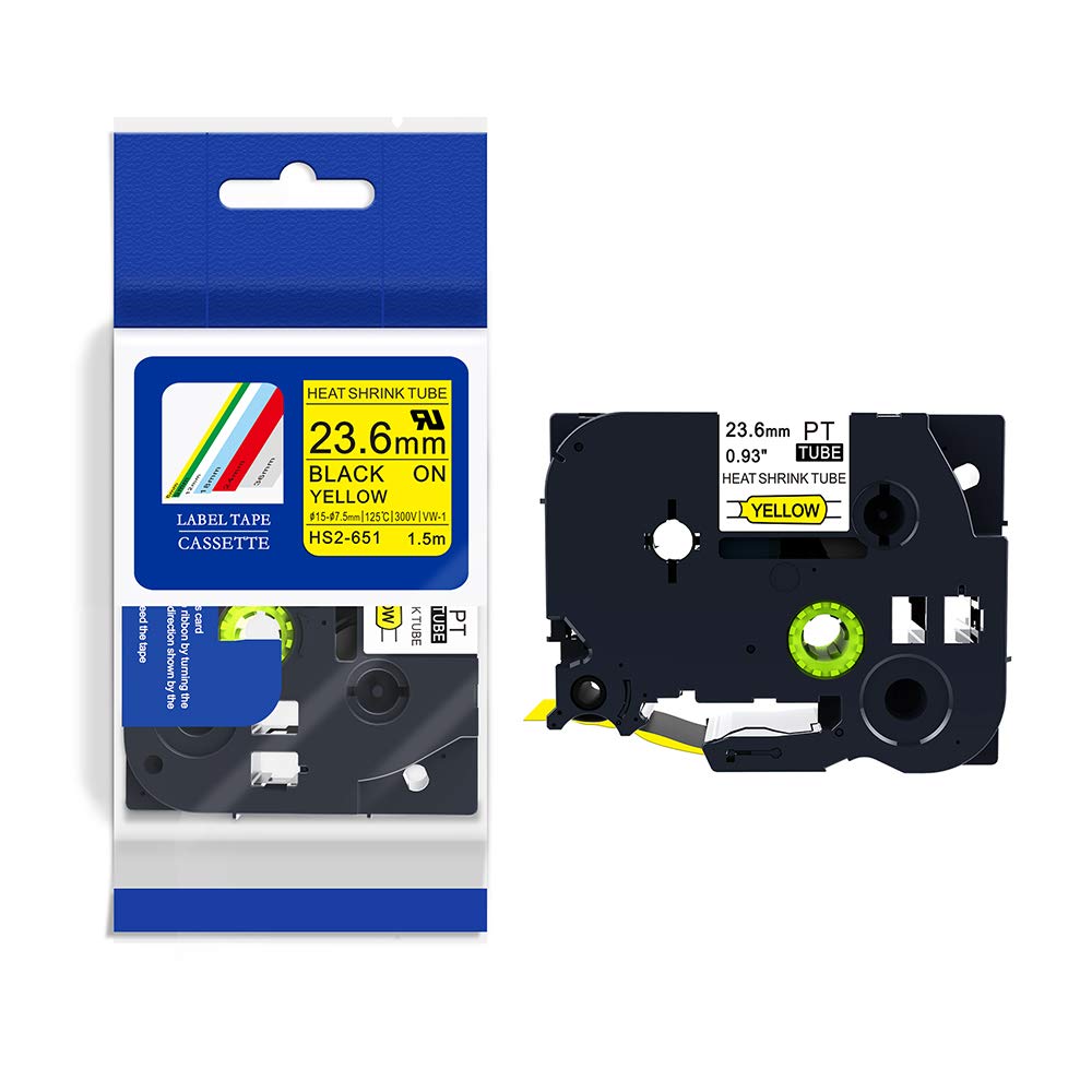 1PCS IDIK Black on Yellow 23.6mm HSE-651 HSE651 hse651 HS2-651 Heat Shrink Compatible for Brother HSE hse Label Printers