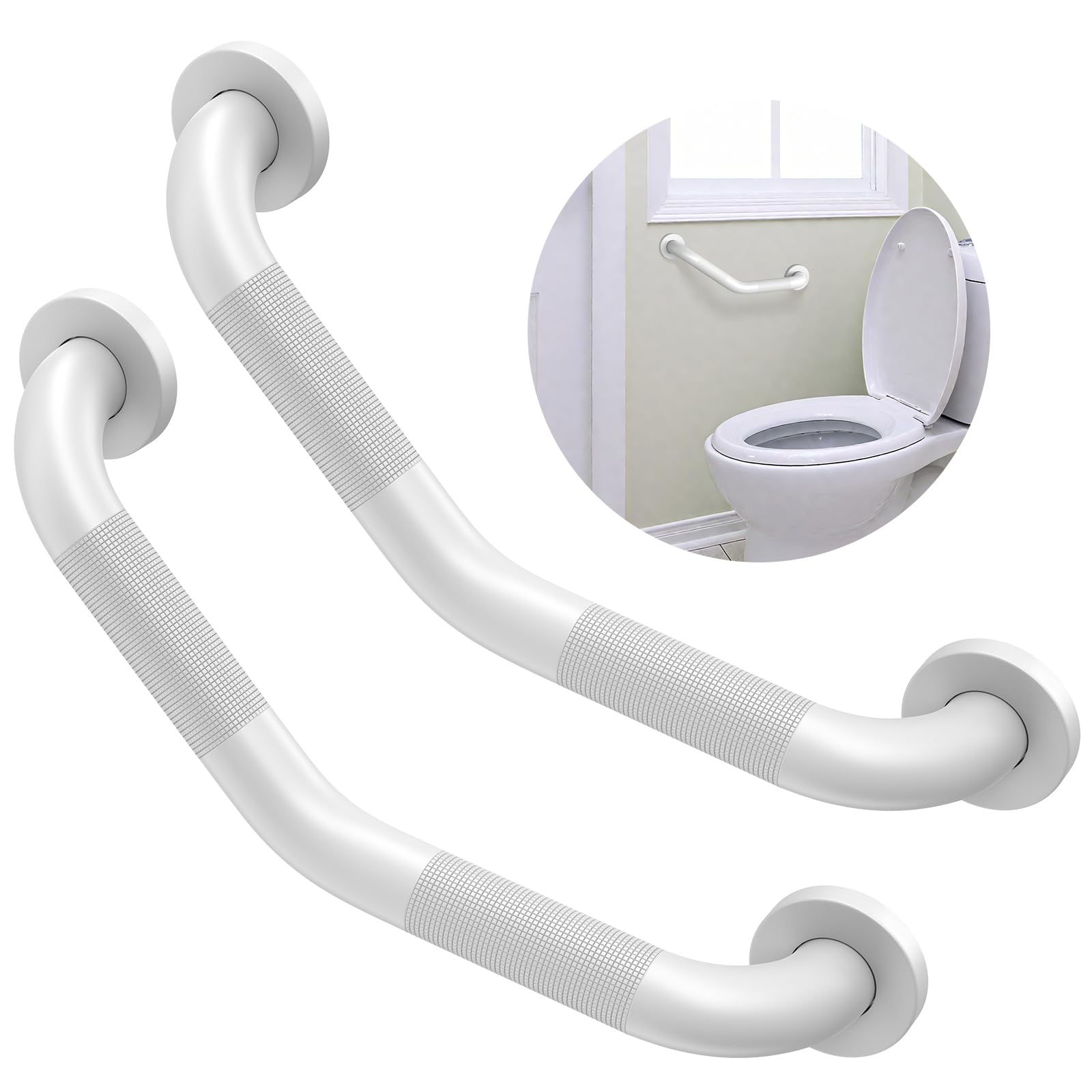 Photo 1 of 16 Inch Angled Shower Grab Bar White, Munzong 2 Pack Anti Slip Bathroom Grab Bar, Knurled Bathroom Balance Bar,Safety Hand Rail Support Handicap Elderly Injury Senior Assist Bath Handle-1.25” Tube