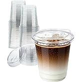 botogift 25 Sets- 12 oz Clear Plastic Cups with Strawless-Sip-Lids, Disposable Cup Plastic Iced Coffee Cups for Cold Drinks, Smoothies and Juices