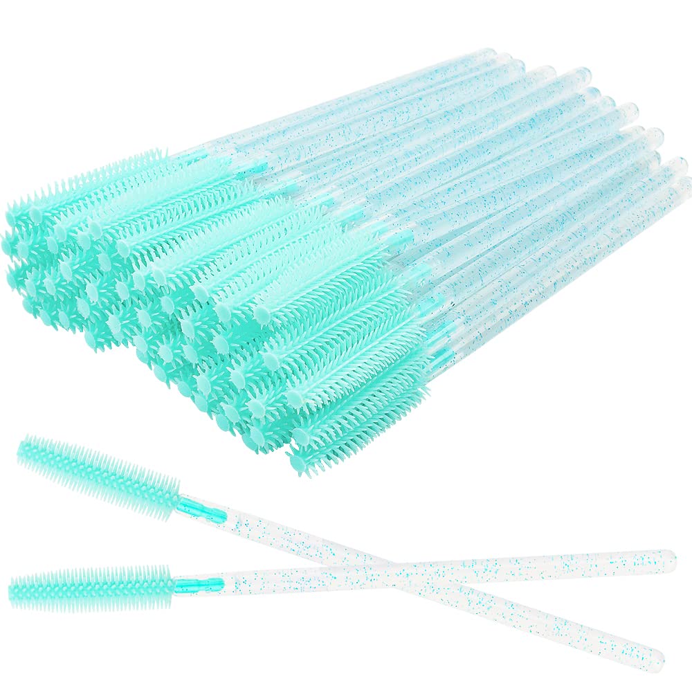 Photo 1 of 100 Pcs Silicone Mascara Wands Disposable Eyelash Brushes for Extensions Lash Applicators Makeup Tool Kit (Crystal blue/Mint Green)