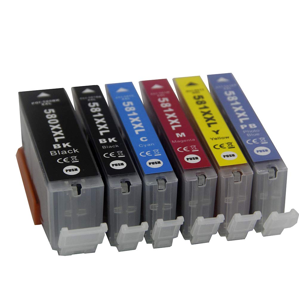 AQree Compatible Ink cartridges for Canon TS705, TS8150, TS8151, TS8152, TS8250, TS8251, TS8252, TS9150, TS9155 PGI-580XXL CLI-581XXL (6 Pack)